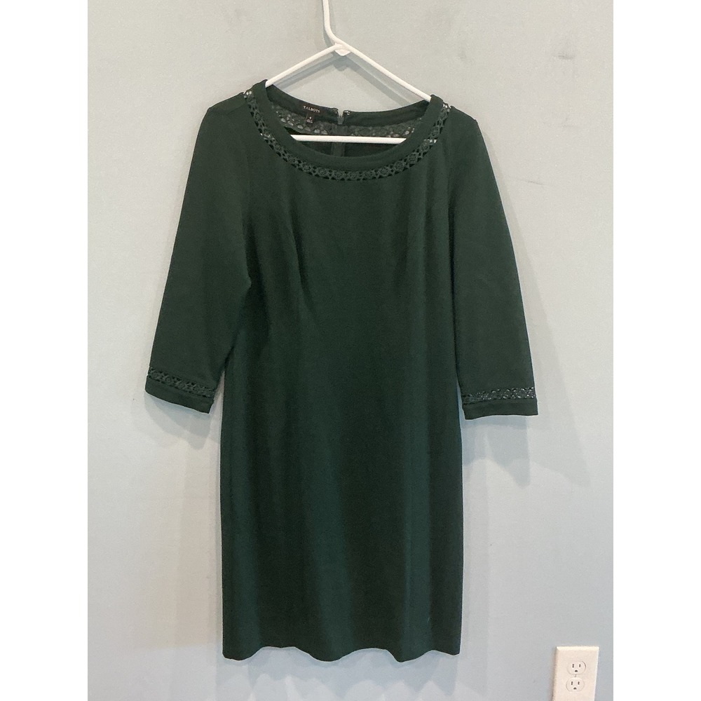 Talbots Womens Lace Trim Sheath Dress 8 Hunter Green Corporate Fall Office Work